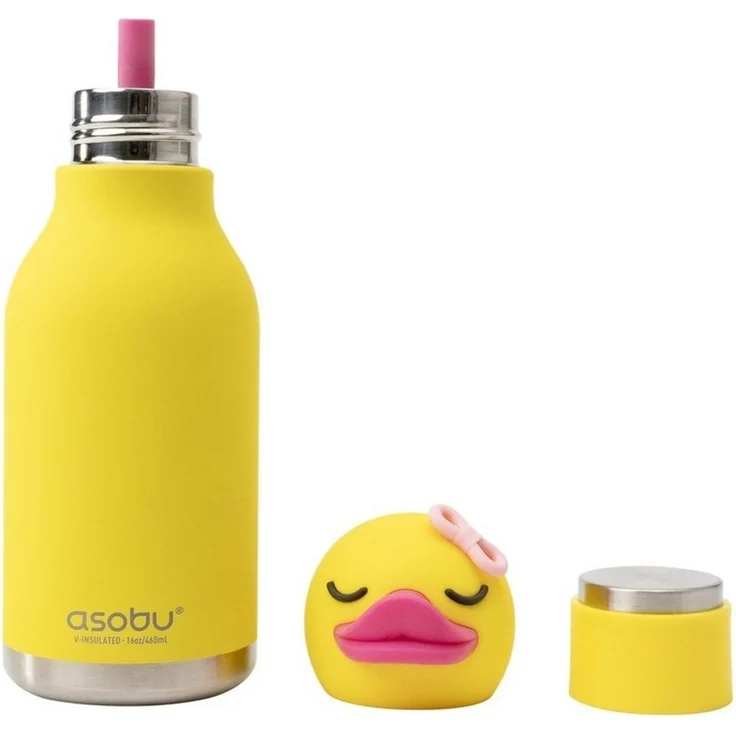 ASOBU Trinkflasche Asobu Bestie Trinkflasche 460 ml, Tier-Design, isoliert, auslaufsicher, 460 ml, Vakuumisolierung, auslaufsicher, Silikon-Trinkhalm, Edelstahl – Bild 2