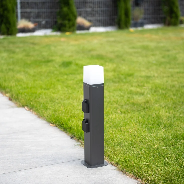 Unitec Gartensäule mit Leuchte & 2 Schutzkontakt-Steckdosen schwarz – Bild 4