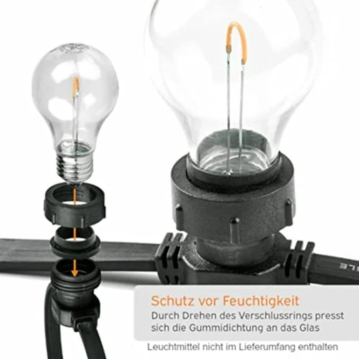 Illu Lichterkette Komplettset 20m, 20 Fassungen, E27, IP65 – Bild 2