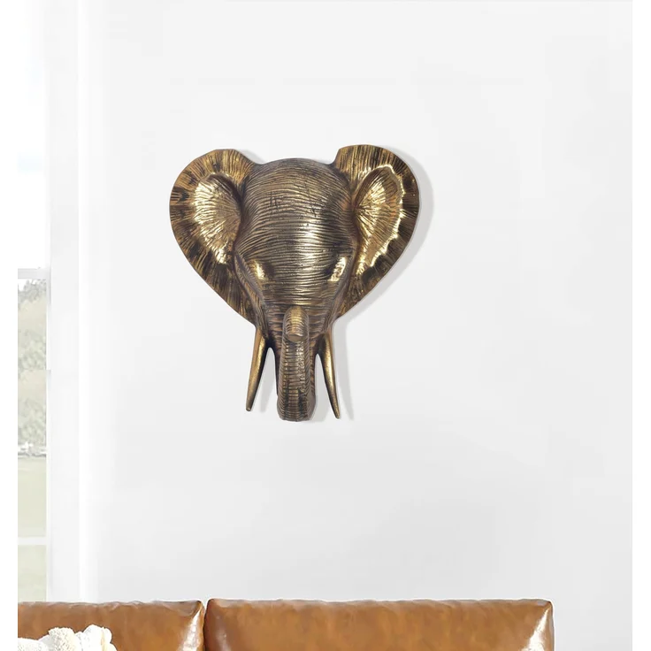 FineBuy Wanddeko Elefant Aluminium Gold Afrika 41 cm Tierkopf, Design Wanddekoration Metall Deko Alu Modern, Wohndeko Exotisch, Wandskulptur Dekoration Wohnaccessoire – Bild 1