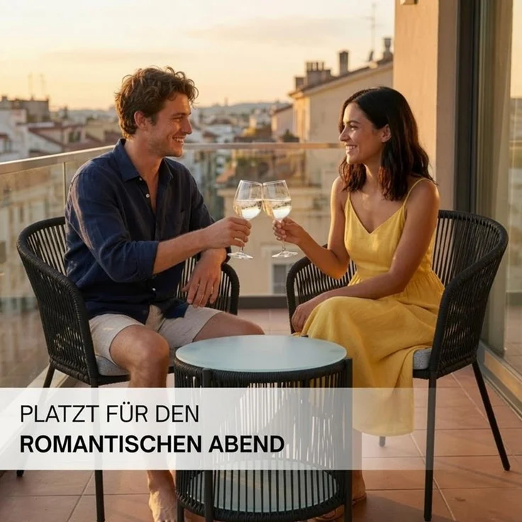 Balkonset Gartenset Bistro Set Gartenmöbel Set Outdoor Rope Sitzgruppe Schwarz – Bild 6