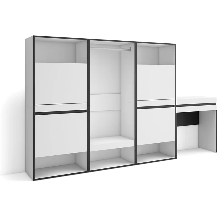 Skraut Home | Schuhregal, Schuhschrank | Schuhaufbewahrung | 250 x 145 x 35 cm | Für Schlafzimmer, Zimmer | Offener Kleiderschrank | Schminktisch | Moderner Stil | Weiß