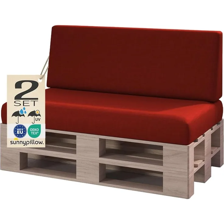 sunnypillow Palettenkissen Milano - 2er Set Palettenauflage mit abnehmbarem Bezug Kaltschaum, 2er Set Sitz- und Rückenkissen