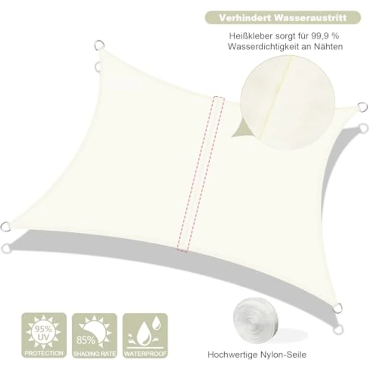 AXT SHADE Sonnensegel Wasserdicht Rechteckig 3x4,5 m Wetterschutz Sonnenschutz PES Polyester mit UV Schutz für Terrasse Balkon Garten-Creme(Wir Machen Sondergrößen) – Bild 3