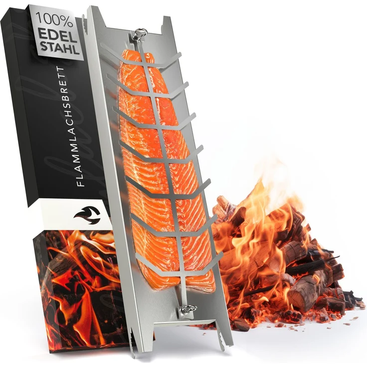 NewHabitat Grillerweiterung Flammlachsbrett Edelstahl 59cm I Extra langer Flammlachshalter (Komplettset, 2-St, 100% Edelstahl), Spülmaschinenfest – Bild 2