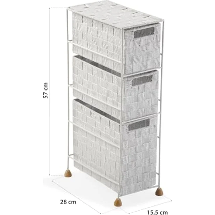 Versa Mannheim Möbel für das Bad, Schubladeneinheit mit 3 Schubladen zum Organisieren, Moderne und unterhaltsame Aufbewahrung, Maßnahmen (H x L x B) 57 x 28 x 15,5 cm, Nylon, Farbe: Weiß – Bild 2