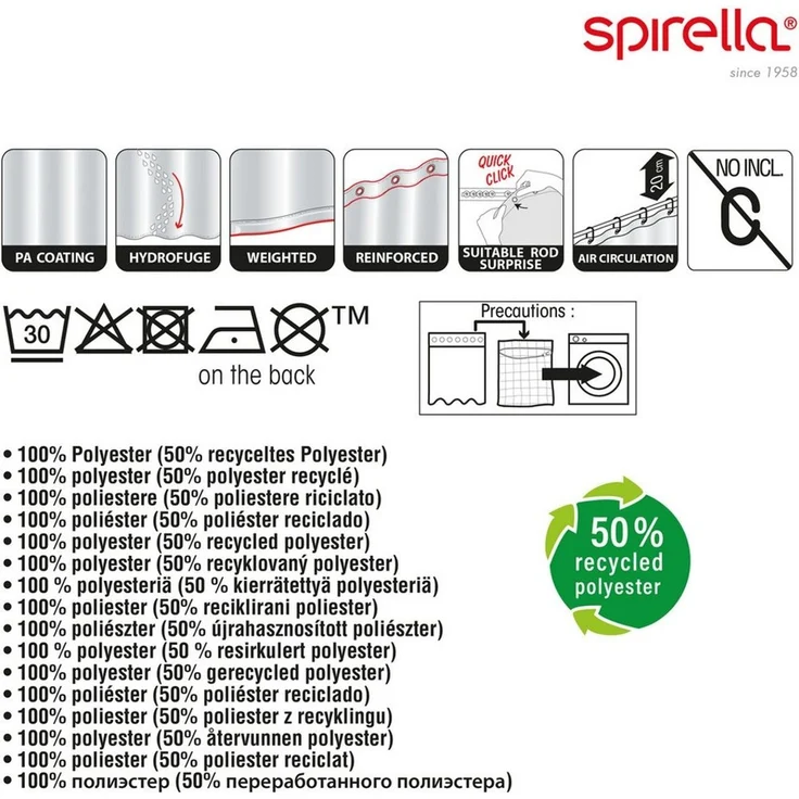 spirella Duschvorhang Spirella Anti-Schimmel Duschvorhang - Anti-Bakteriell, waschbar Breite 180 cm, Anti-Schimmel Textil-Duschvorhang, Polyester, 180x200 cm, waschbar – Bild 4