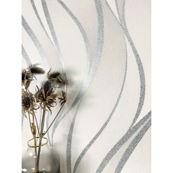 Newroom Vliestapete, Weiß Tapete Streifen Wellen - Wellenmuster Metallic Grau Silber Modern 3D Optik Linien Struktur für Wohnzimmer Schlafzimmer Küche – Bild 4