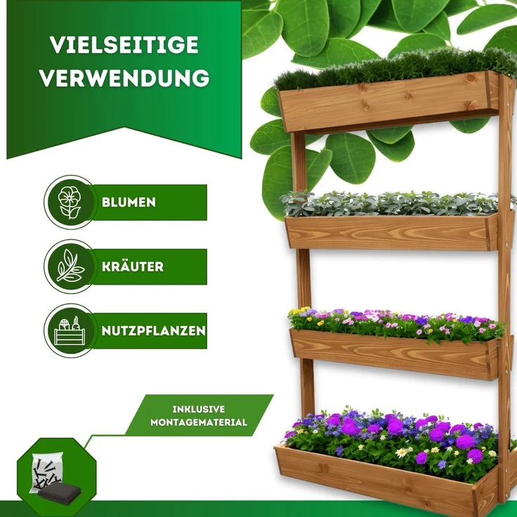 Coemo Vertikalbeet Vera Braun aus Holz Hochbeet 4 Etagen Kästen höhenverstellbar und neigbar – Bild 7