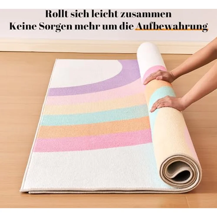 Sonive Rosa Regenbogen Teppich Kinderteppich für Junge Mädchen 80x150cm | Rutschfeste Krabbelmatte für Wohnzimmer, Schlafzimmer, Kinderzimmer – Bild 4