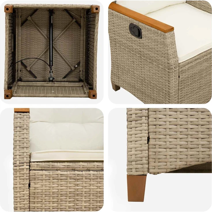vidaXL Verstellbarer Gartenstuhl Beige und Creme 64 x 57,5 x 112 cm 42026866 – Bild 8
