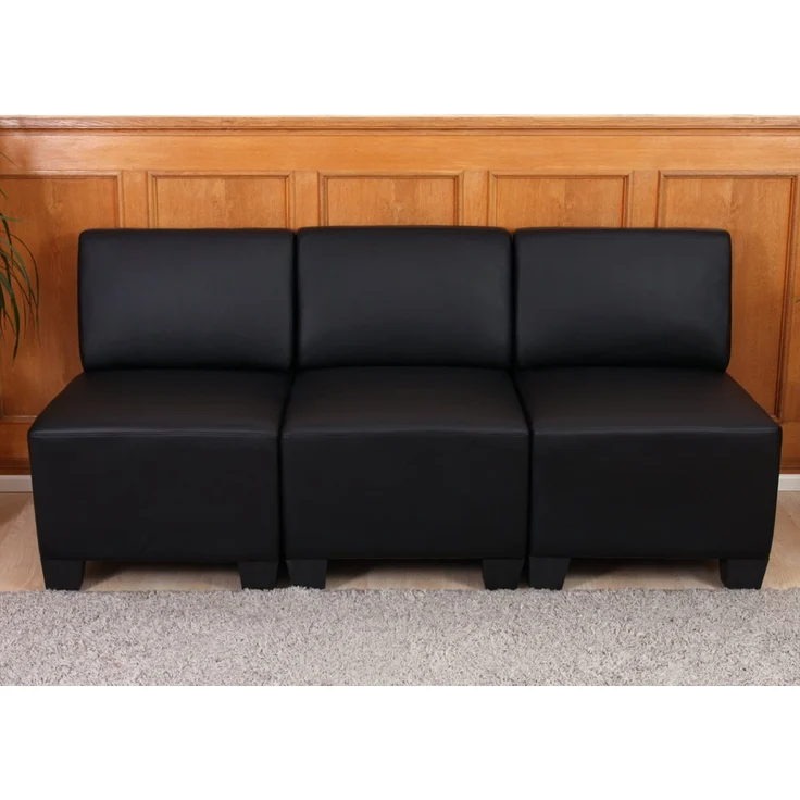 Modular 3-Sitzer Sofa Couch Lyon, Kunstleder ~ schwarz, ohne Armlehnen – Bild 2