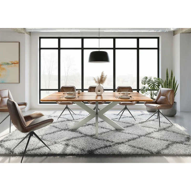 Esstisch Akazie 220x100x74 natur lackiert / Epoxid schwarz, Kreuzgestell silber matt EPOXY – Bild 3