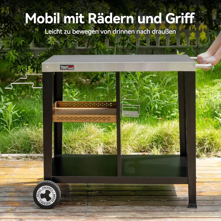 Royal Gourmet Grillablagetisch Grilltisch mit 85x50 cm Edelstahlplatte, 3-Etage Grillwagen, Mobiler Mehrzweck-Küchenwagen – Bild 6