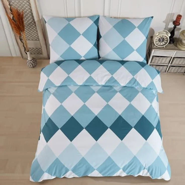 Buymax Bettwäsche Anaga, Bettgarnitur, Bettbezug Set, Renforce: 100% Baumwolle, 2 teilig, mit Reißverschluss, modern gemustert, Karo, Blau, Petrol, 135x200 cm – Bild 7