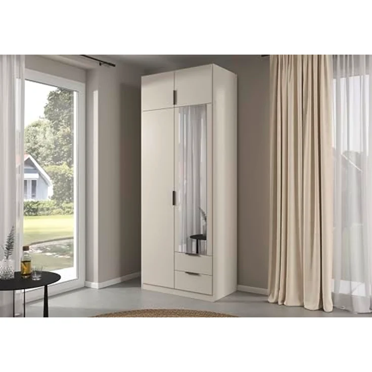 Rauch Möbel Lagoa, Kleiderschrank, Garderobe für Schlafzimmer, Kinderzimmer, Jugendzimmer 4-türig, mit Spiegel, 2 Schubladen, mit Zubehör Premium, Farbe Beige, Breite 91 – Bild 3