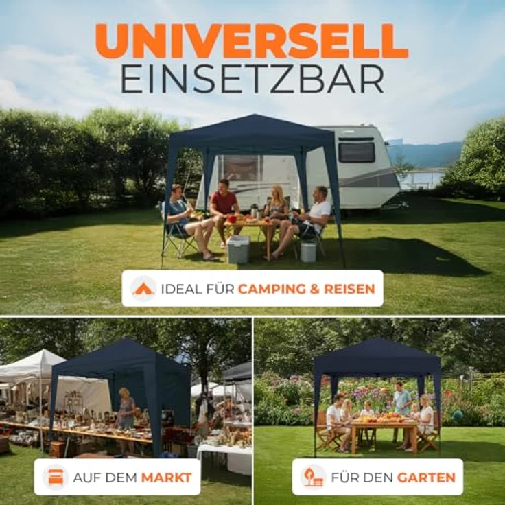 Kronenburg Faltpavillon wasserdicht Dachmaß 2x2 m UV Schutz 50+ Pavillon in Blau mit 4 Seitenteilen – Bild 8