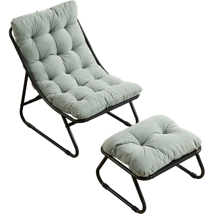 LVHOM Sessel mit Hocker, Gepolsterter Loungesessel aus Cord mit Metallgestell, ergonomischer Relaxsessel für Wohnzimmer und Schlafzimmer, Grün – Bild 2