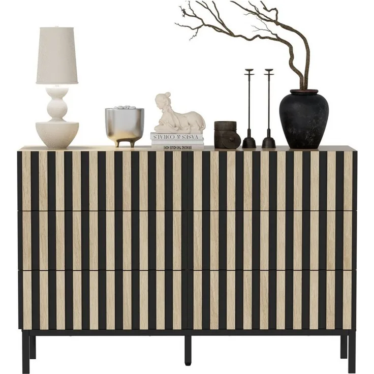 UEV Kommode schmal mit Schubladen, Sideboard für Wohnzimmer Schlafzimmer Flur (Packung, Aufbewahrungsschrank), Kippsicherung, Aufbewahrungskommode, TV Board Schubladenschrank Buffet