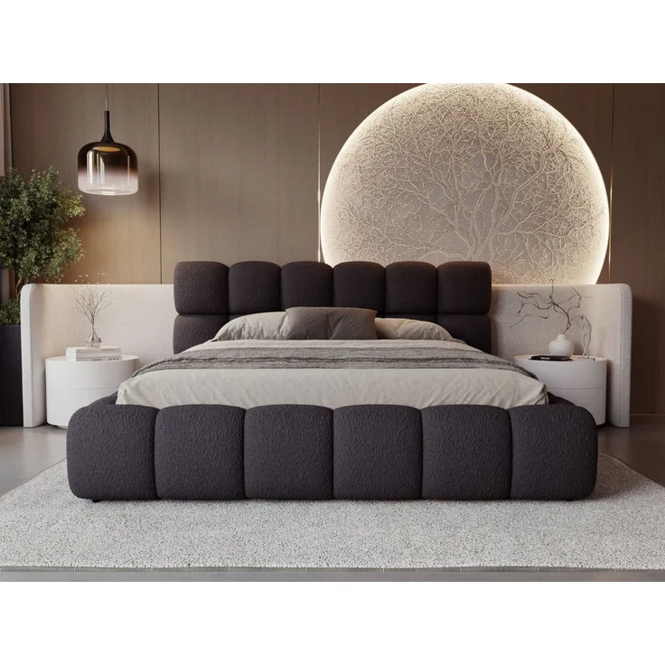 GRAINGOLD Modo Polsterbett 120x200, Doppelbett mit Kopfteil, groß Stauraum, Bouclé-Stoff, Schwarz – Bild 4