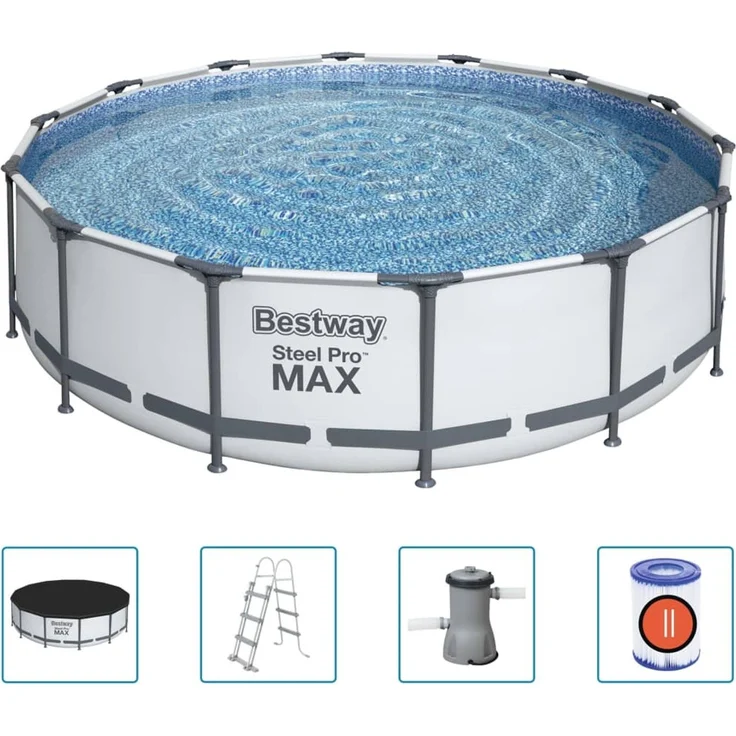 Steel Pro MAX™ Frame Pool Komplett-Set mit Filterpumpe Ø 427 x 107 cm, lichtgrau, rund – Bild 1