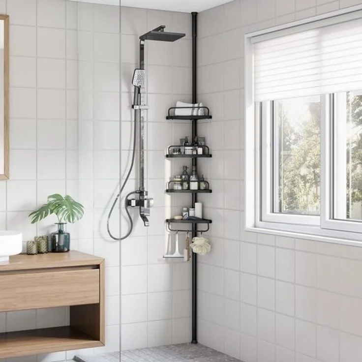 Songmics höhenverstellbares Duschregal, 85-305 cm, 4 Ablagen, Schwarz – Bild 1