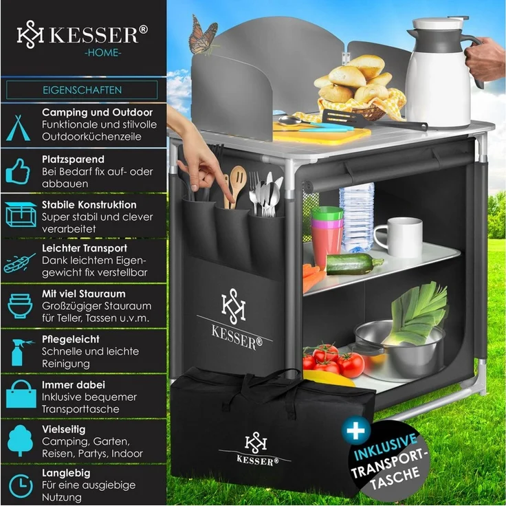 KESSER® Campingküche inkl. Tragetasche Mobile Outdoor Küche mit Aluminiumgestell Campingschrank Küchenbox Faltbare Reiseküche für Camping und Outdoor Modell wählbar Typ F2 (Anthrazit) – Bild 2