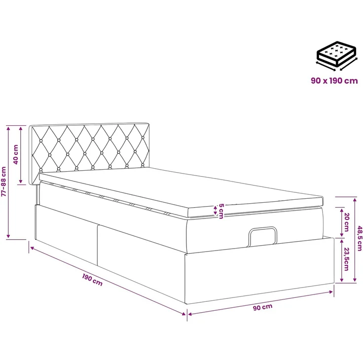 vidaXL Ottoman Bett mit Matratze mit Kopfteil Schwarz 90 x 190 cm Samt 3457619 – Bild 12