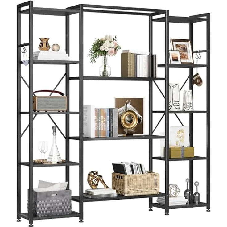 YITAHOME Industrielles Bücherregal 73 cm breit, Stehend Offen Aus Holz Und Metallrahmen Mit 13 Regalen, Präsentationsregal Für Wohnzimmer, Heimbüro, Schwarz – Bild 7