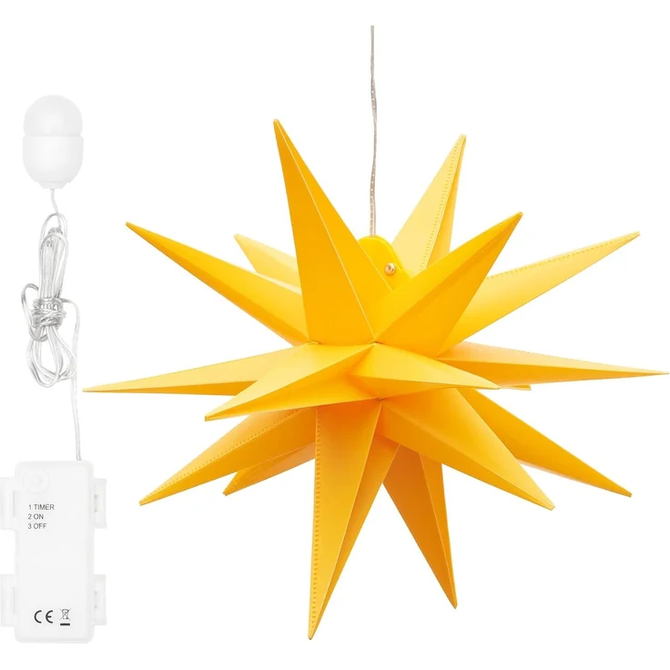Bonetti 3D Leuchtstern inkl. warm-weißer LED Beleuchtung | für Innen und Außen geeignet | hängend | 100 cm Zuleitung (rot, ca. Ø 25 cm (batteriebetrieben))