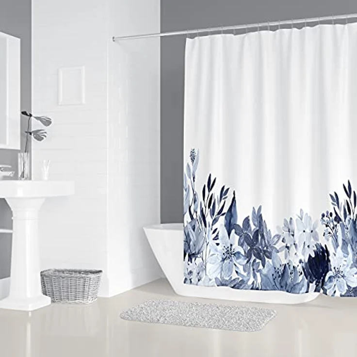 M&W DAS DESIGN Duschvorhang Shower curtains Anti schimmel Waschbar 180x200cm Blauweiß pflanzen – Bild 4
