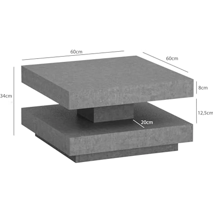 Livetastic Couchtisch, Grau, quadratisch aus Holzwerkstoff in Betonoptik, 60x34x60 cm, einfacher Aufbau – Bild 4