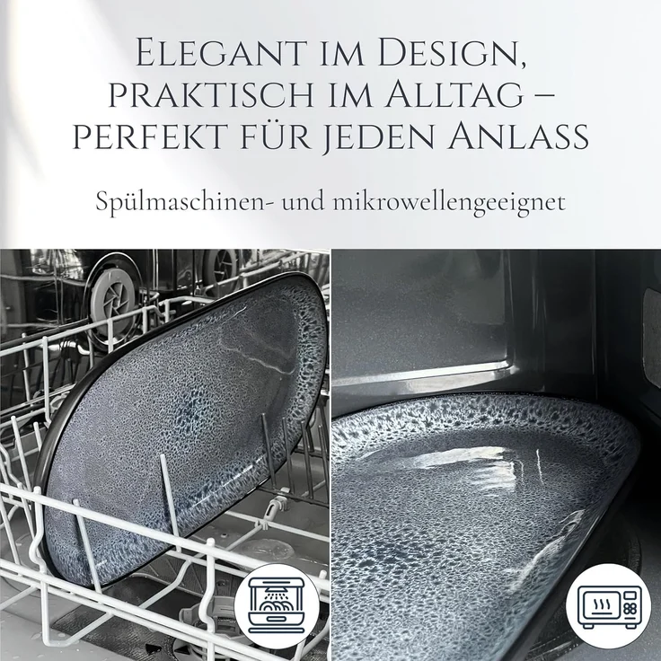 Steingut Servier Teller Groß Ibiza TESTSIEGER, Traumhafte Mediterrane Steingut Servierplatte, Serving Plate Oval, Servierteller Groß - Pure Living in Grau – Bild 6