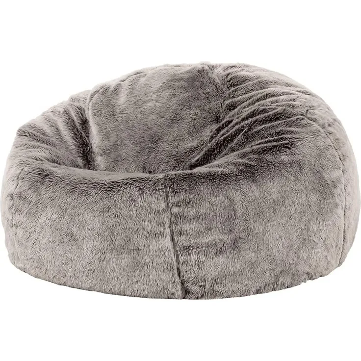 Icon Klassischer Sitzsack Flauschig aus Kunstfell „Kenai“, Grau, Sitzsack Erwachsene mit Füllung, Indoor Sitzsack Kuschelig Groß