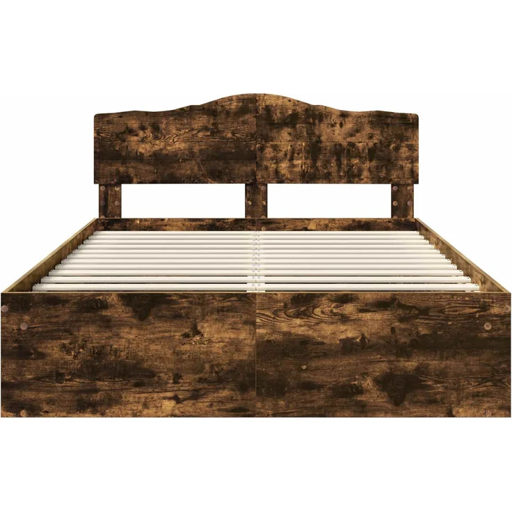vidaXL Bettrahmen Geräucherte Eiche 140 x 190 cm Massives Kiefernholz 3412902 – Bild 6