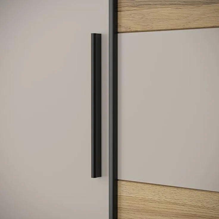 Forte KALIXTUS Kleiderschrank 200, moderner Dreh-/Schwebetürenschrank, 4-türig, geräumig, Holzwerkstoff, Eiche Holzdekor/Kaschmir Beige, 200,1 cm breit x 190,5 cm hoch x 61,2 cm tief – Bild 12