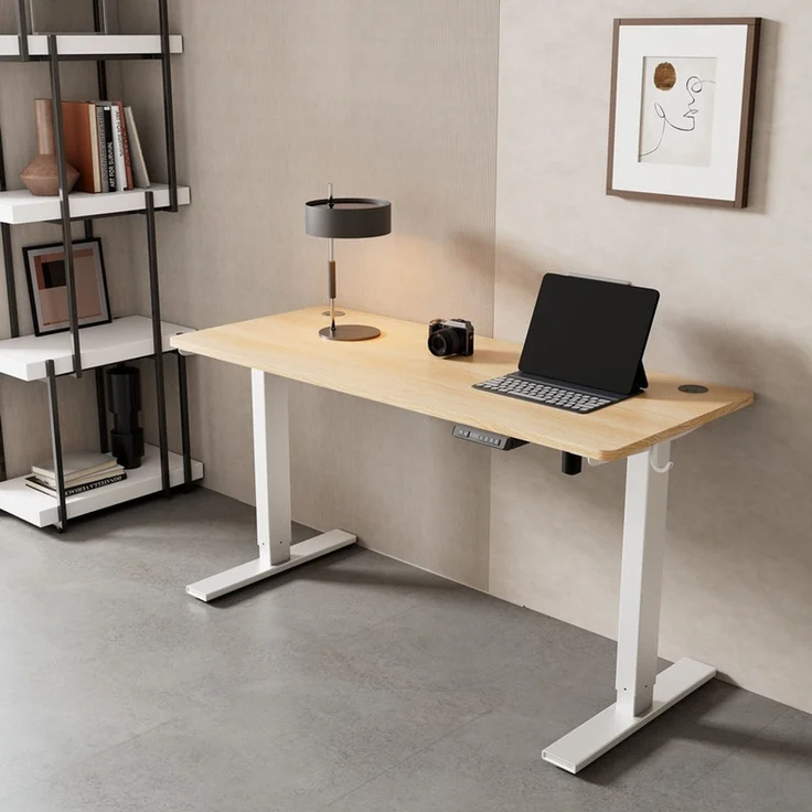 HOMAVO höhenverstellbarer Schreibtisch 80×180 cm, mit Memory- und Anti-Kollisionsfunktion, USB-A- und USB-C-Anschlüssen, Höhe 70–120 cm, Natu – Bild 2