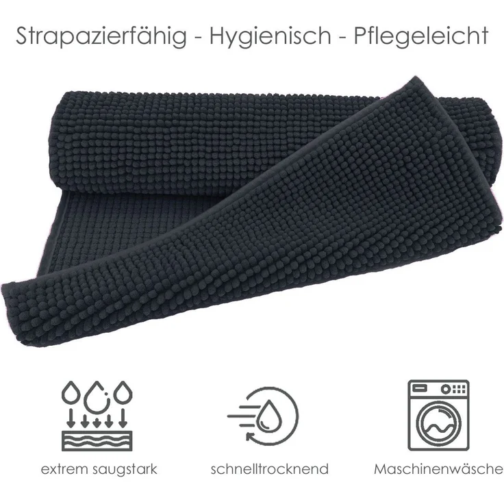heimtexland Badematte Badvorleger Chenille Badteppich Duschvorleger, rutschhemmend beschichtet, Fußbodenheizung geeignet, schnell trocknend, strapazierfähig, fußbodenheizungsgeeignet, rutschfest, saugstark, Polyester, rechteckig, 70x120 cm, Hochflor, s... – Bild 3