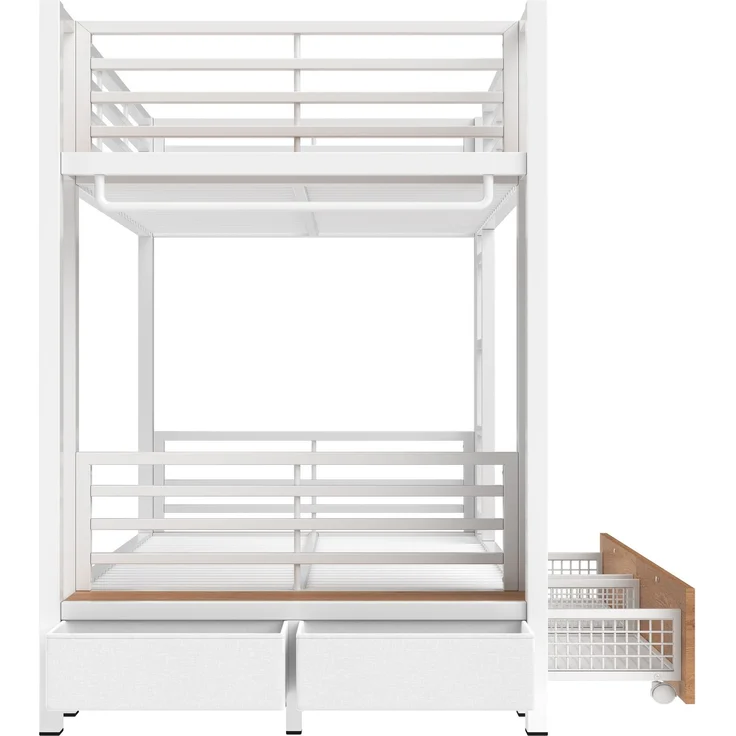 CHICFURN Etagenbett aus Metall und MDF Weiß 90x200 cm mit LED-Beleuchtung und Stauraum – Bild 9