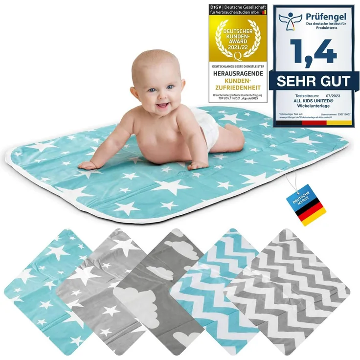 Wickelunterlage Baby Wickelauflage Baby Wickel-Decke Unterlage für Säuglinge und Kleinkinder; atmungsaktiv, waschbar, wiederverwendbar; 50x70 cm (Stern-Blau)
