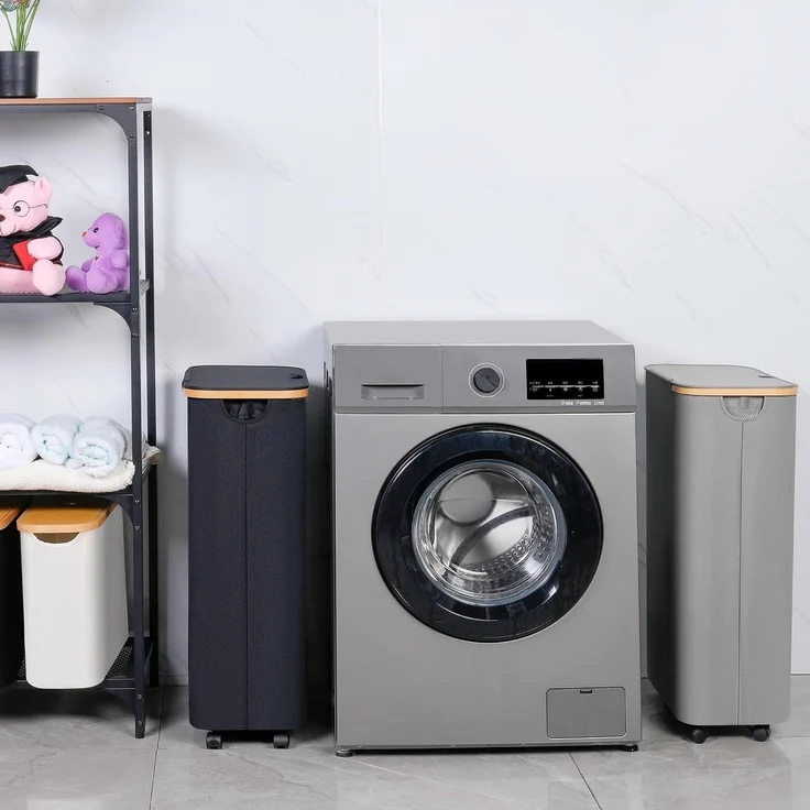 iEGrow Wäschekorb 75L mit Deckel und Rollen, Schwarz – Bild 6
