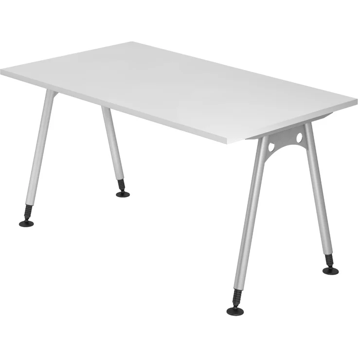 bümö manuell höhenverstellbarer Schreibtisch 140x80 cm in weiß - PC Tisch höhenverstellbar & klein, höhenverstellbarer Tisch Büro, kleiner Computertisch verstellbar, A-Serie, AS-14-W – Bild 1