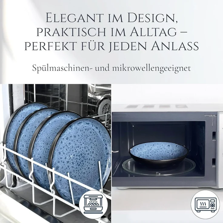 Steingut Geschirrset 6 Pers. Ibiza 24-tlg Hochwertiges Mediterranes TEST SEHR GUT Steingut Geschirr Set - Schüssel- und Teller Set - Tafelservice 6 Personen Geschirrsets Pure Living in Rauchblau – Bild 6