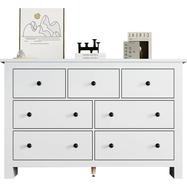 DESVIAE Sideboard mit 7 Schubladen, 152x88,5x40 cm, aus Spanplatte, Weiß – Bild 7