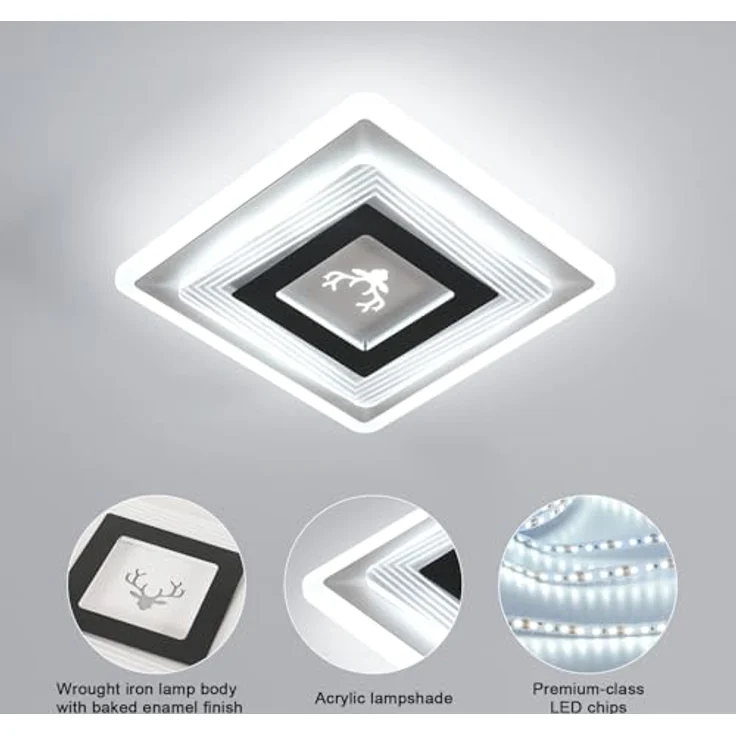 Goeco LED Deckenleuchte Moderne, 22W Deckenlampe Schwarz 6500K Kaltweißes Licht, Quadrat LED Deckenbeleuchtung aus Aluminium für Schlafzimmer, Wohnzimmer, Küche, Flur – Bild 4