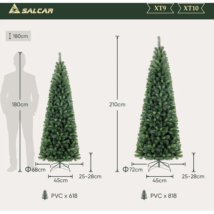 Salcar Künstlicher Weihnachtsbaum Bleistift Weihnachtsdeko Außen Künstlich Tannenbaum Schmal Christbaum, 180 cm mit 618 PVC Nadeln – Bild 3
