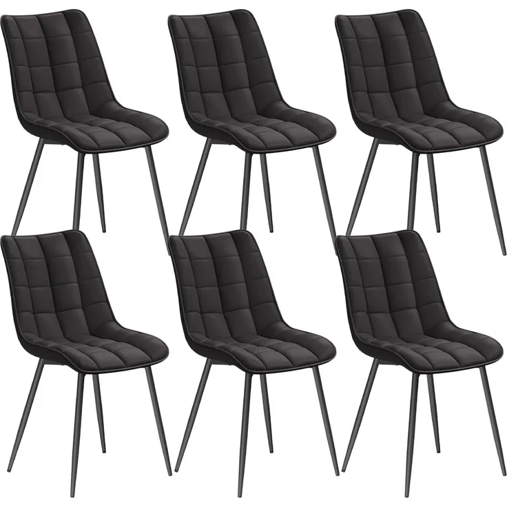 WOLTU 6 x Esszimmerstühle 6er Set Esszimmerstuhl Küchenstuhl Polsterstuhl Design Stuhl mit Rückenlehne, mit Sitzfläche aus Kunstleder, Gestell aus Metall, Anthrazit, BH207an-6