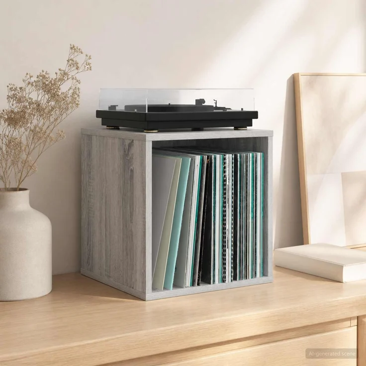 vidaXL Vinyl Album Box Sonoma-Grau 37 x 36,5 x 38 cm Holzwerkstoff 8012852 – Bild 1