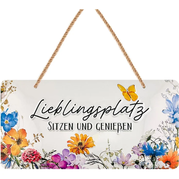 LANOLU Blechschild Lieblingsplatz genießen - 16x32cm – Metall – Weiß – 16102 – Bild 1