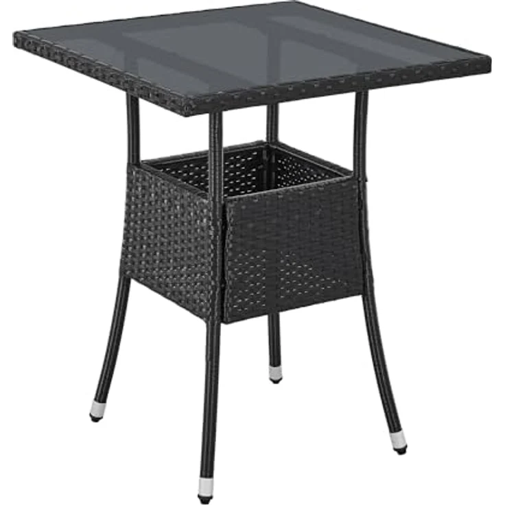Juskys Polyrattan Gartentisch Yoro wetterfest - Balkontisch 60x60 cm eckig - Rattan Beistelltisch mit Glasplatte - kleiner Tisch für Balkon - Schwarz – Bild 2